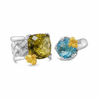 Sterling Silver Ring With Blue Topaz | Sky Blue Topaz Ring With Gold Dancing Bee