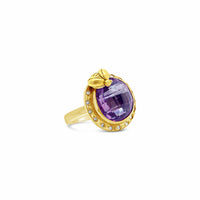 diamond bezel ring with amethyst