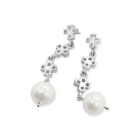 pearl drop cross earrings silver