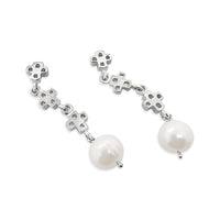 silver cross dangle earrings with pearls
