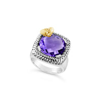 Citrine Ring | Medium Trenza Silver And Citrine Ring with Gold Bee