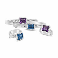 large amethyst and blue topaz gemstone cuff bracelet and ring with herringbone weave