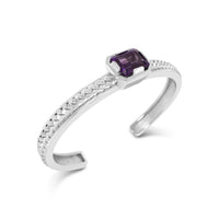 sterling silver herringbone cuff bracelet with emerald cut amethyst gemstone