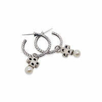 cross hoop earrings with pearls