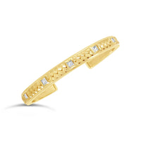 18k gold princess cut diamond woven herringbone cuff bracelet