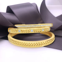 18k yellow gold and diamond herringbone weave bracelet cuff stack