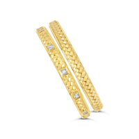 18k gold and diamond herringbone weave cuff bracelets