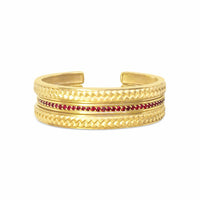 narrow woven herringbone cuff bangles with rubies 18k gold