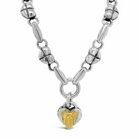 gold angel necklace with 4 silver heart links