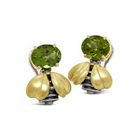 gold bee earrings with peridot