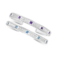 sterling silver basket weave cuff bracelet with princess cut gemstones