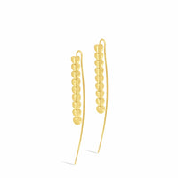 18k gold long threader linear heart wire drop earrings