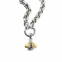 silver chain with gold bee