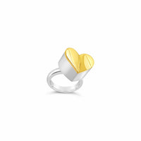 silver heart ring with gold heart