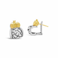silver scoop earrings with gold bee
