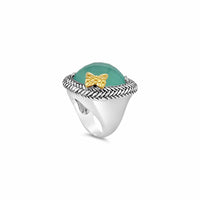 aqua chalcedony ring with butterfly silver