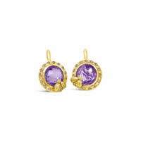 bezel drop earrings with amethyst gold