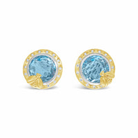 diamond bezel earrings with blue topaz