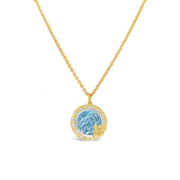 diamond bezel necklace with blue topaz