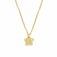 Gold necklace with a flower-shaped pendant on a white background