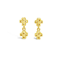 gold cross drop earrings 2 crosses