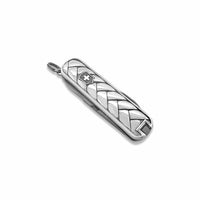 Silver Swiss Army knife woven design on a white background