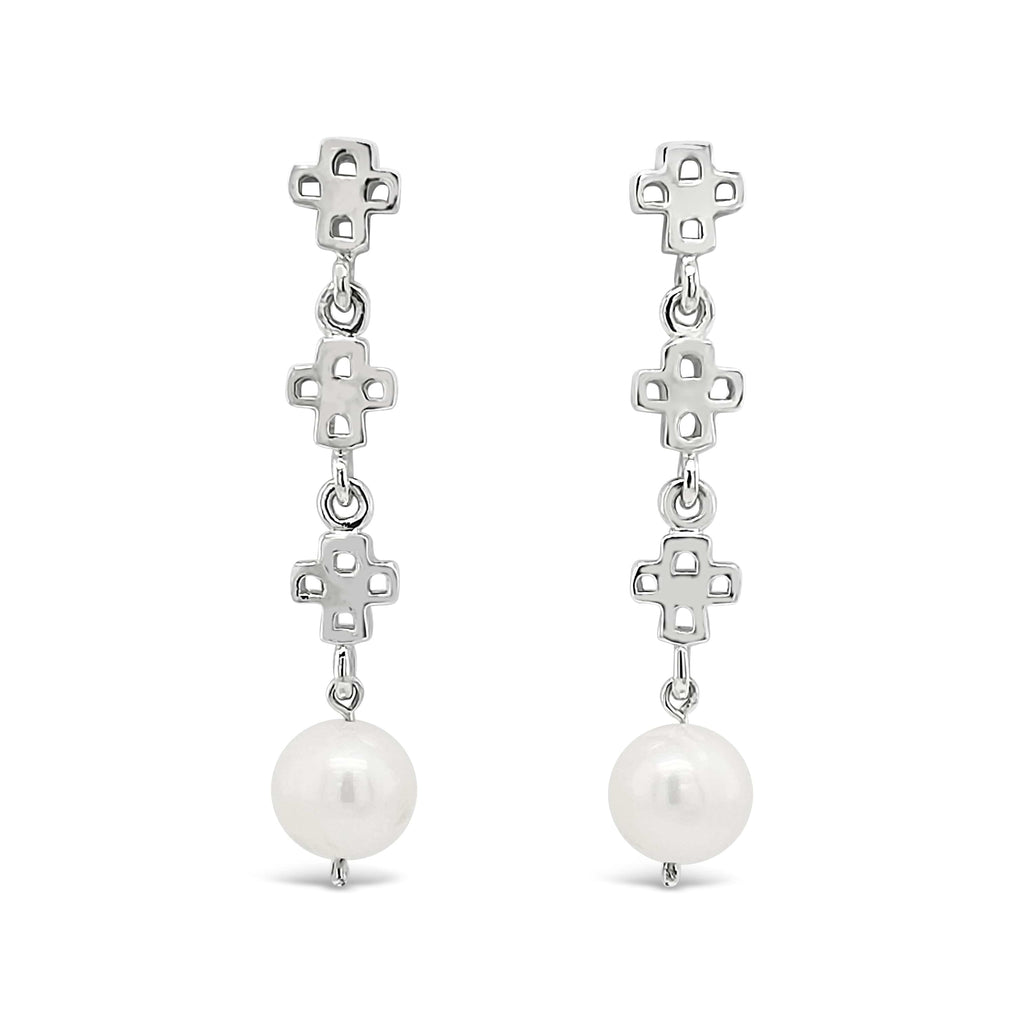 Cross Pearl Drop Earrings - Saint By Sarah Jane