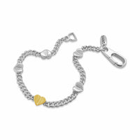 silver heart bracelet with gold heart