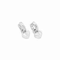 Pair of silver heart-shaped earrings on a white background
