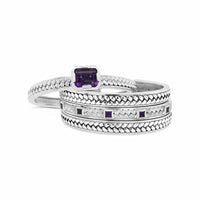 emerald cut amethyst cuff bracelet with herringbone weave sterling silver