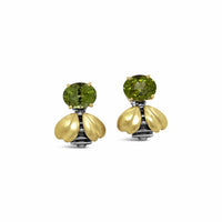 bee earrings with green stones gold