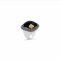 black stone ring with gold bee