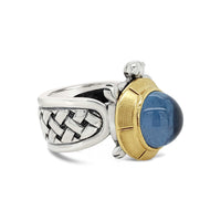 Silver Cabochon Ring | Gold Turtle And Blue Topaz Cabochon Ring