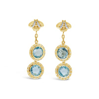 blue topaz drop earring with diamonds
