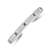 sterling silver herringbone cuff bracelet with princess cut blue topaz