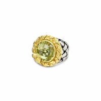 gold bezel ring with yellow citrine