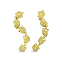 gold linear drop earrings with turtles