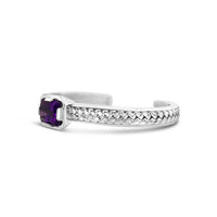sterling silver woven cuff bracelet with large emerald cut amethyst stone