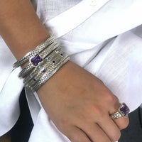 woven herringbone stacking cuff bracelets with amethyst gemstones