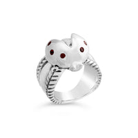 silver ladybug ring with garnet