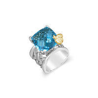 london blue topaz ring with gold bee