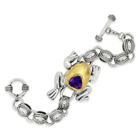 large frog bracelet with amethyst heart