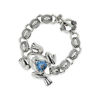 large frog bracelet with blue topaz heart