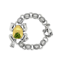 large frog bracelet with peridot heart