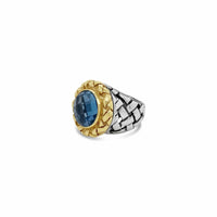 large round blue topaz ring gold silver