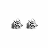 large silver saint bee earrings