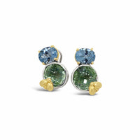 prasiolite earrings with blue topaz
