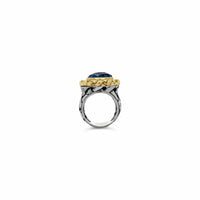 round blue topaz ring gold bezel