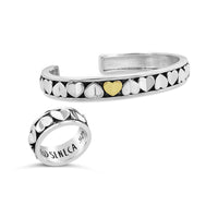 multi love heart cuff bracelet and matching ring with one gold heart