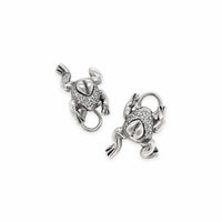 silver and diamond frog earrings